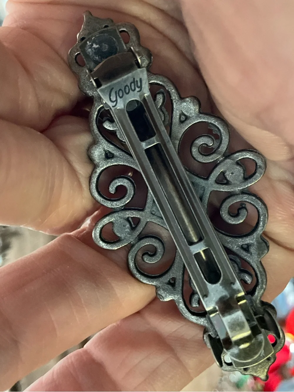Goody Gothic Rhinestone Filigree Hair Barrette Gunmetal Victorian Style